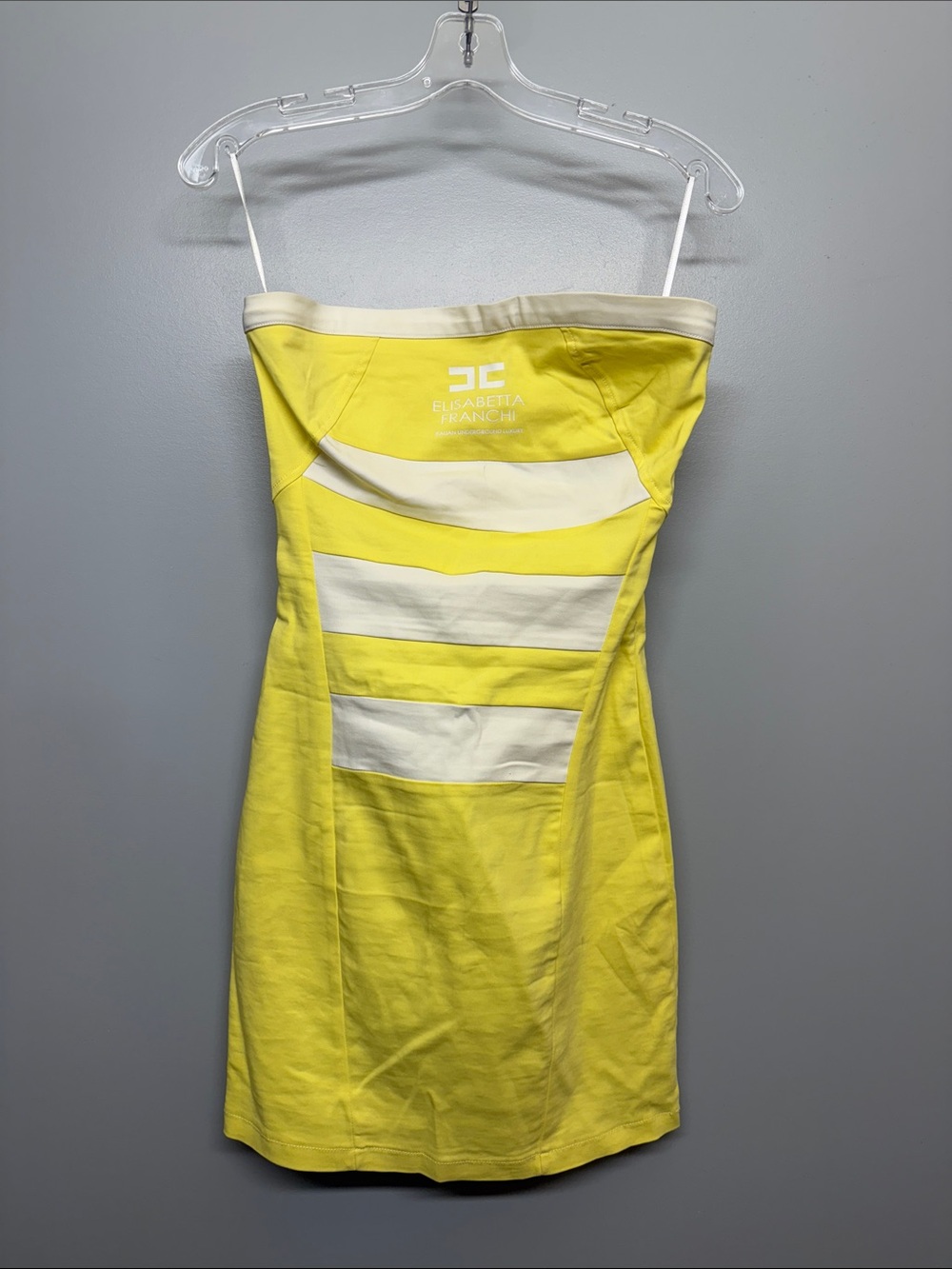 Elisabetta Franchi Yellow & White Striped Strapless Club Party Rave Mini Dress